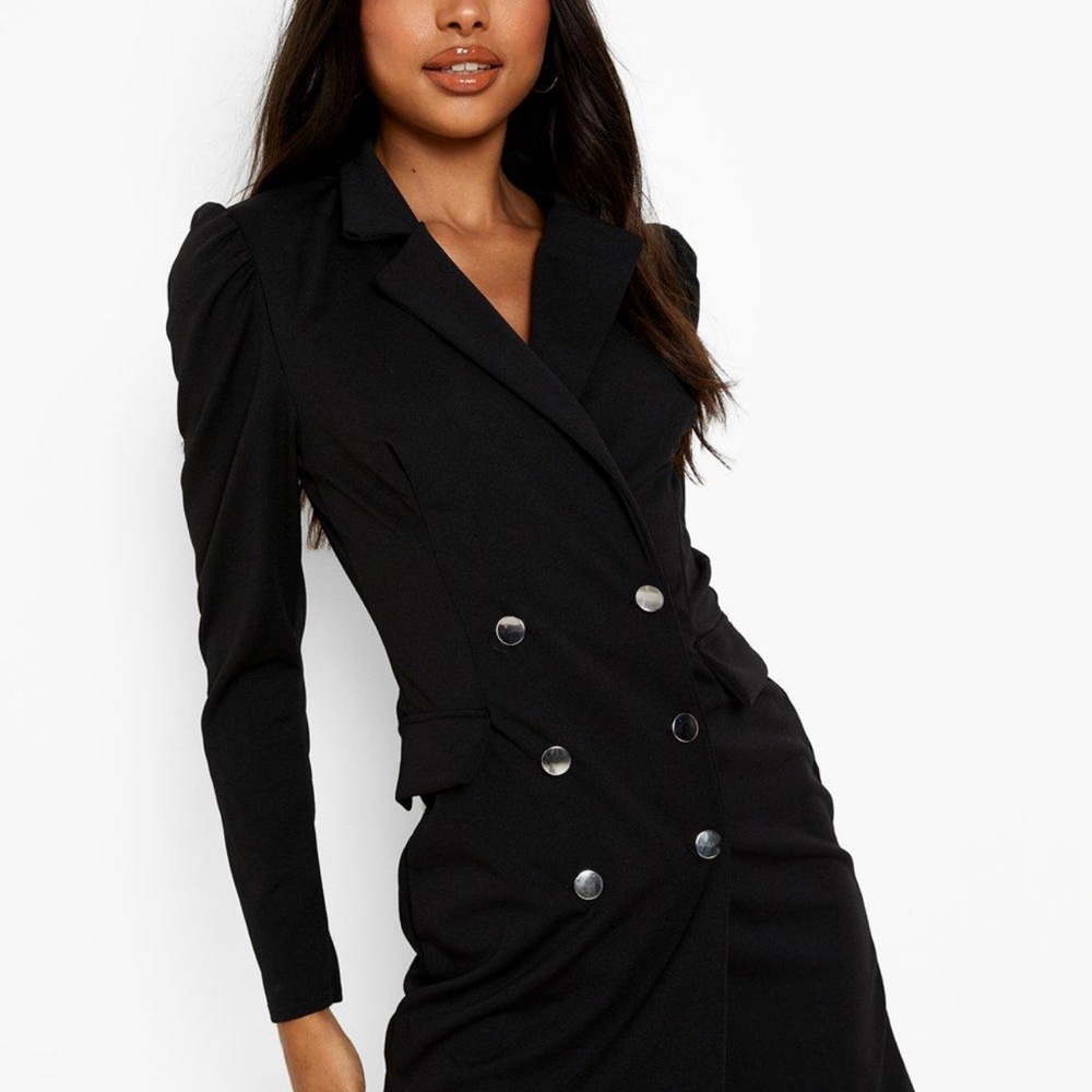 Black Double-Breasted Blazer mini Dress Boohoo Tall